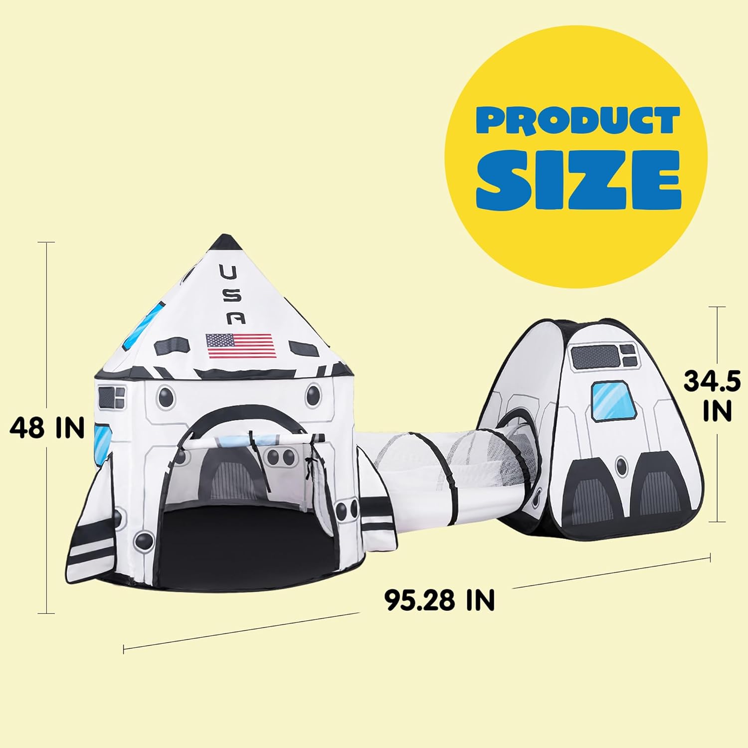 White Rocket Ship Pop up Play Tent with Tunnel and Playhouse Kids Indoor Outdoor Spaceship Tent Set