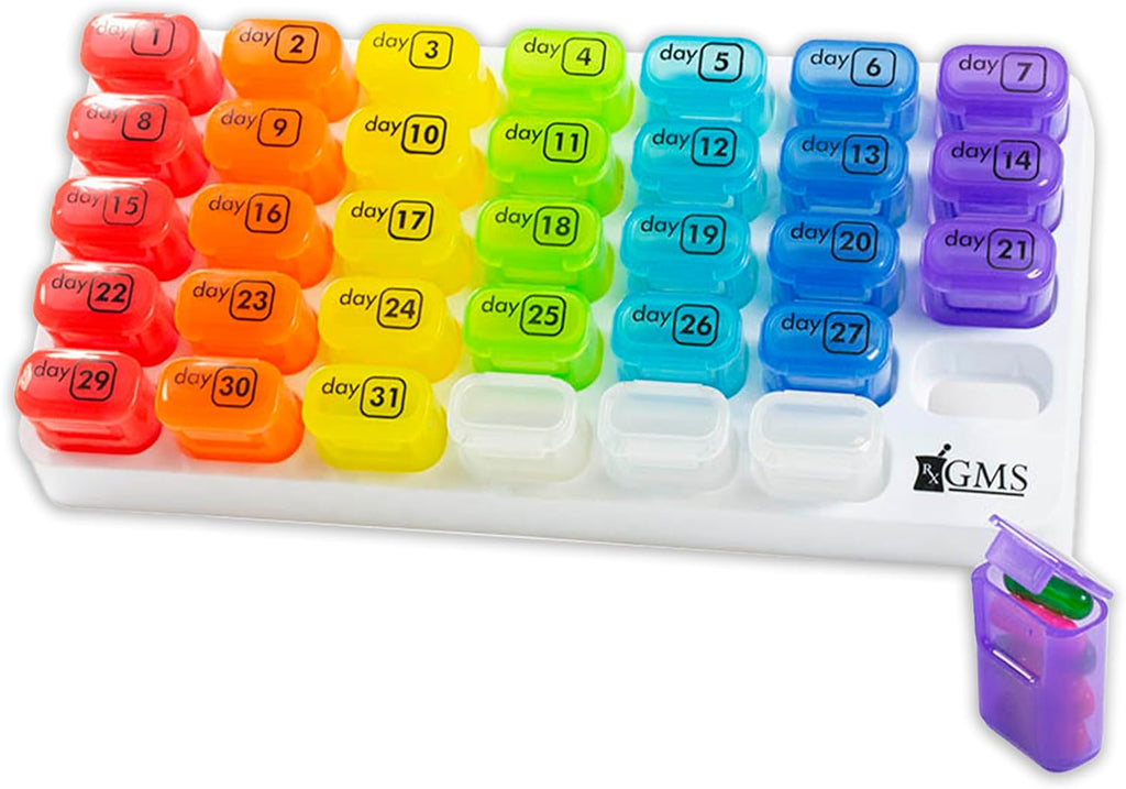 Monthly Pill Organizer - 31 Day Pop Out Pill Pods for Supplements, Vitamins & Medications - Ideal for Daily Use &