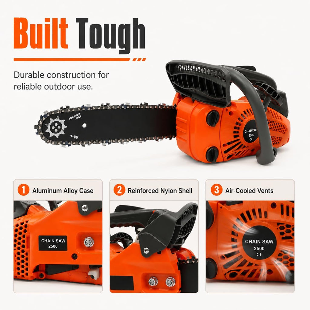 12 Inch Top Handle Chainsaw 25.4CC 2-Cycle Small Gas Chainsaw | Handheld Cordless Lightweight Petrol Chain Saw with