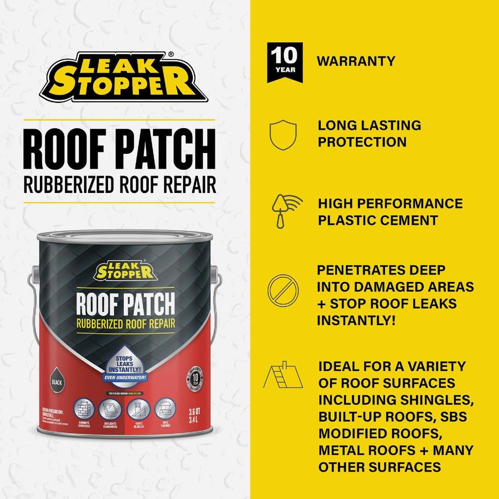 Gibson Leak Stopper Rubberized Roof Patch 1 Gallon | 100% Flexible Instant Sealant for Built-Up Roofs, SBS Modified
