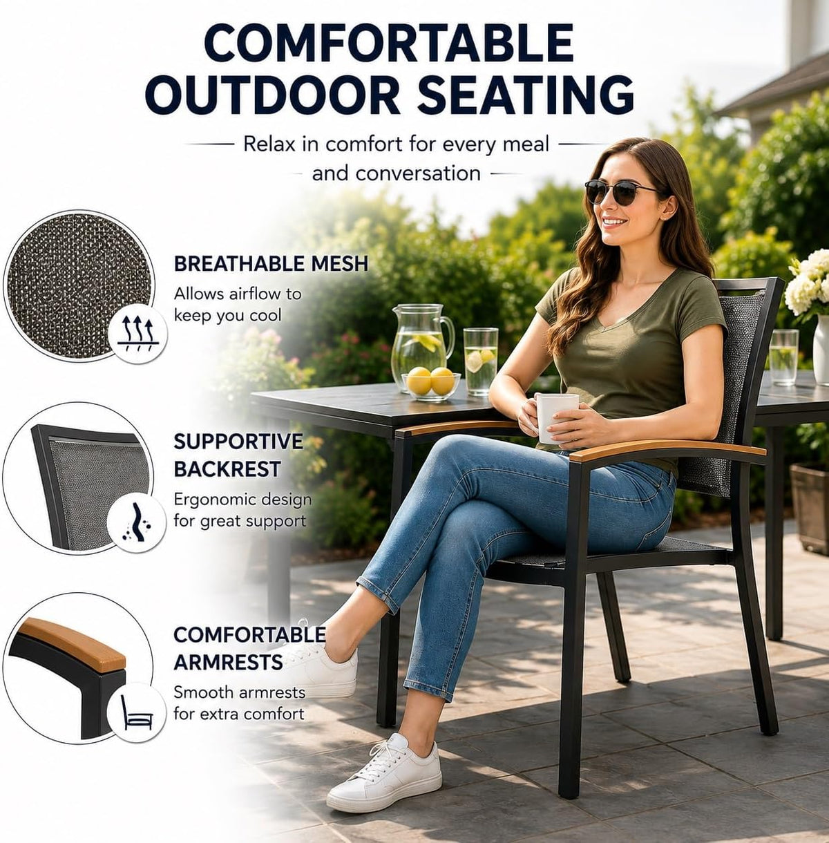 Aluminum Patio Dining Chairs Set of 4, Stackable Outdoor Armchairs