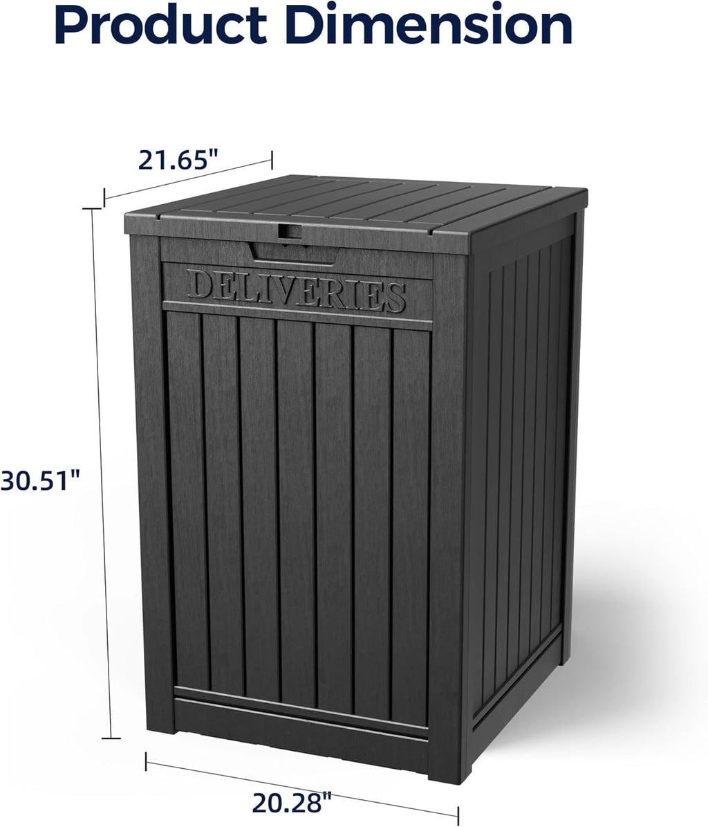 50-Gallon Package Delivery Boxes for Outside, Resin Storage Chest with Sign & Lockable Secure, Waterproof Package