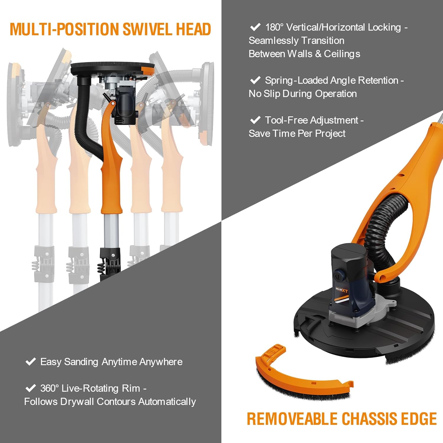 Drywall Sander, Lightweight Popcorn Ceiling Removal Tool, 5 Variable Speed Foldable Telescopic Electric Drywall