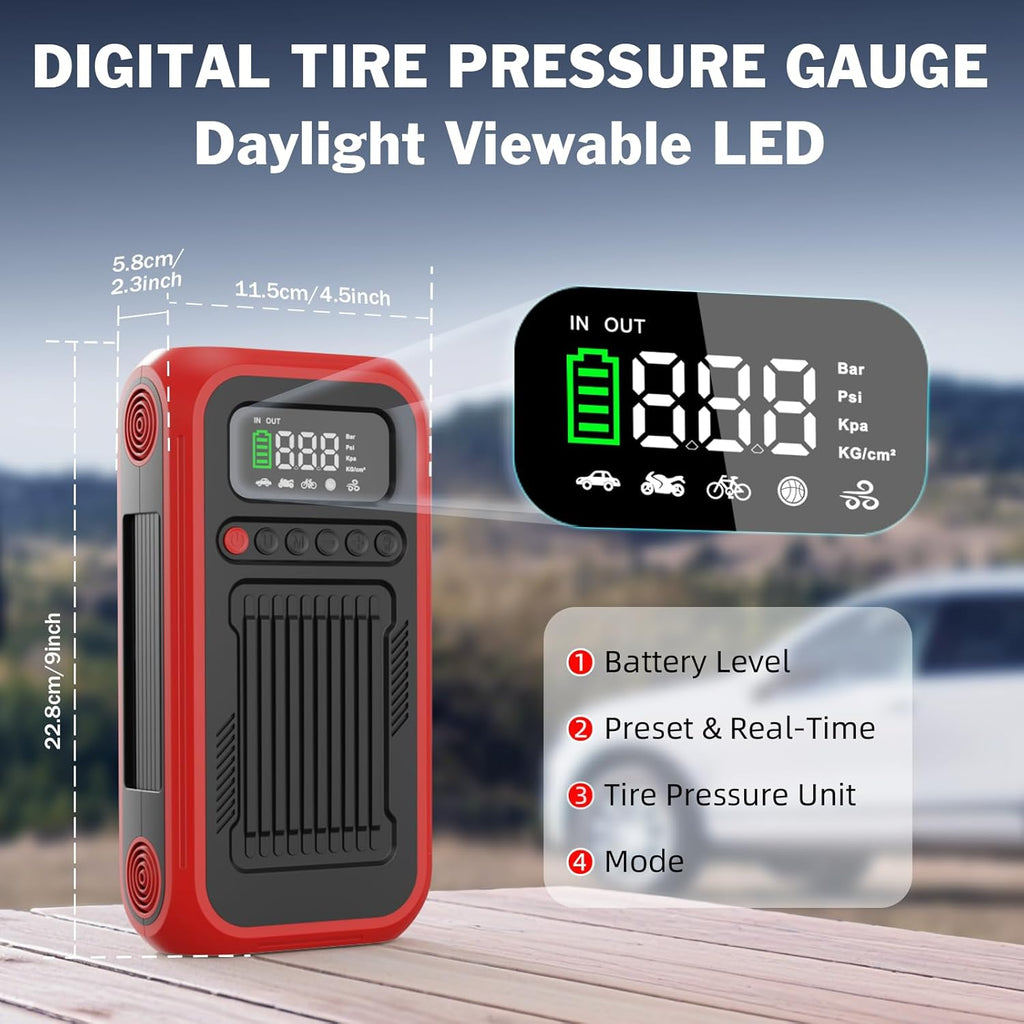 Tire Inflator Portable Air Compressor,12V Car Battery Jump Starter,5X Faster Air Pump For Car Tire with Digital Tire