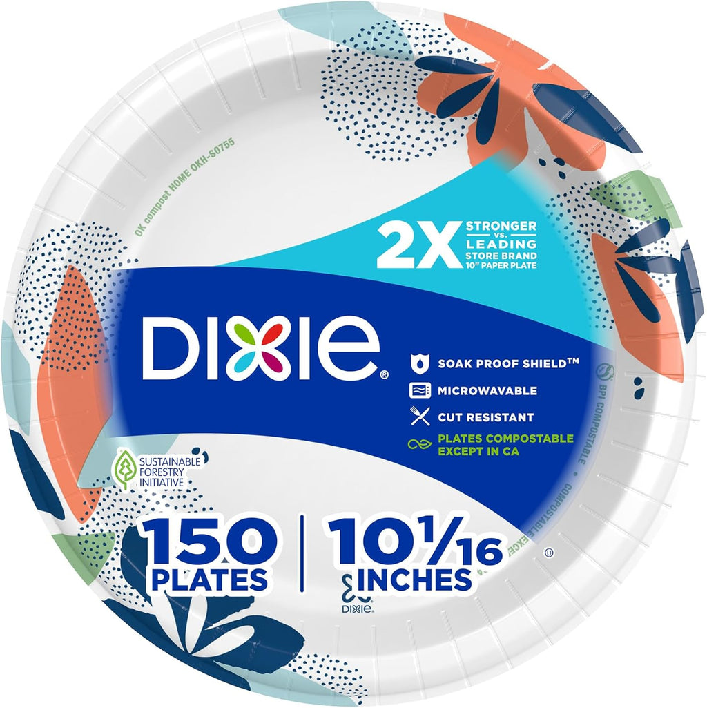 Large Paper Plates 10 Inch, 150 Ct Disposable Paper Plate Pack