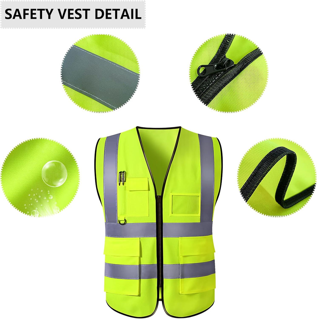 Custom Safety Vest High Visibility Reflective Vests with Pockets Zipper Customize Logo Class 2 for Men Construction
