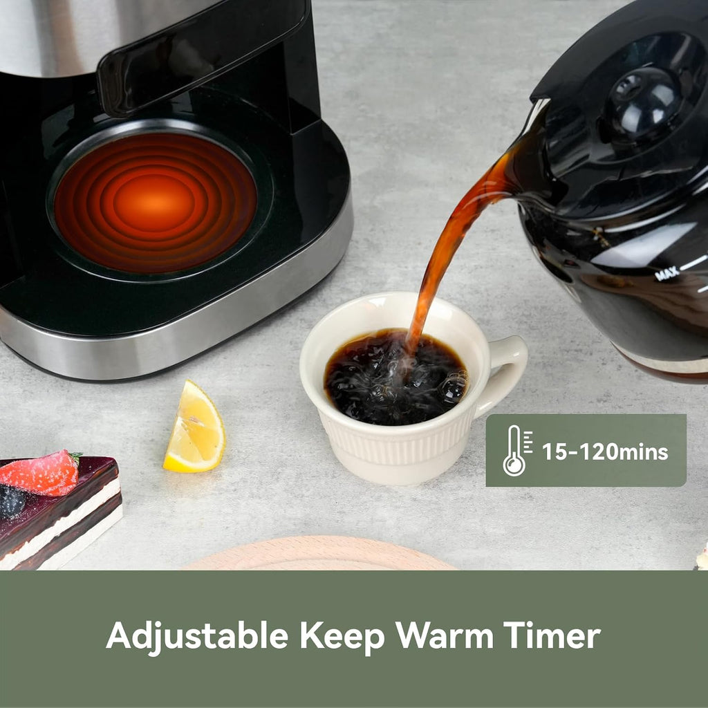 All In One 10-Cup Grind & Brew Coffee Maker with Built-In Burr Grinder | 24-Hour Programmable Timer, 1.5L Water Tank