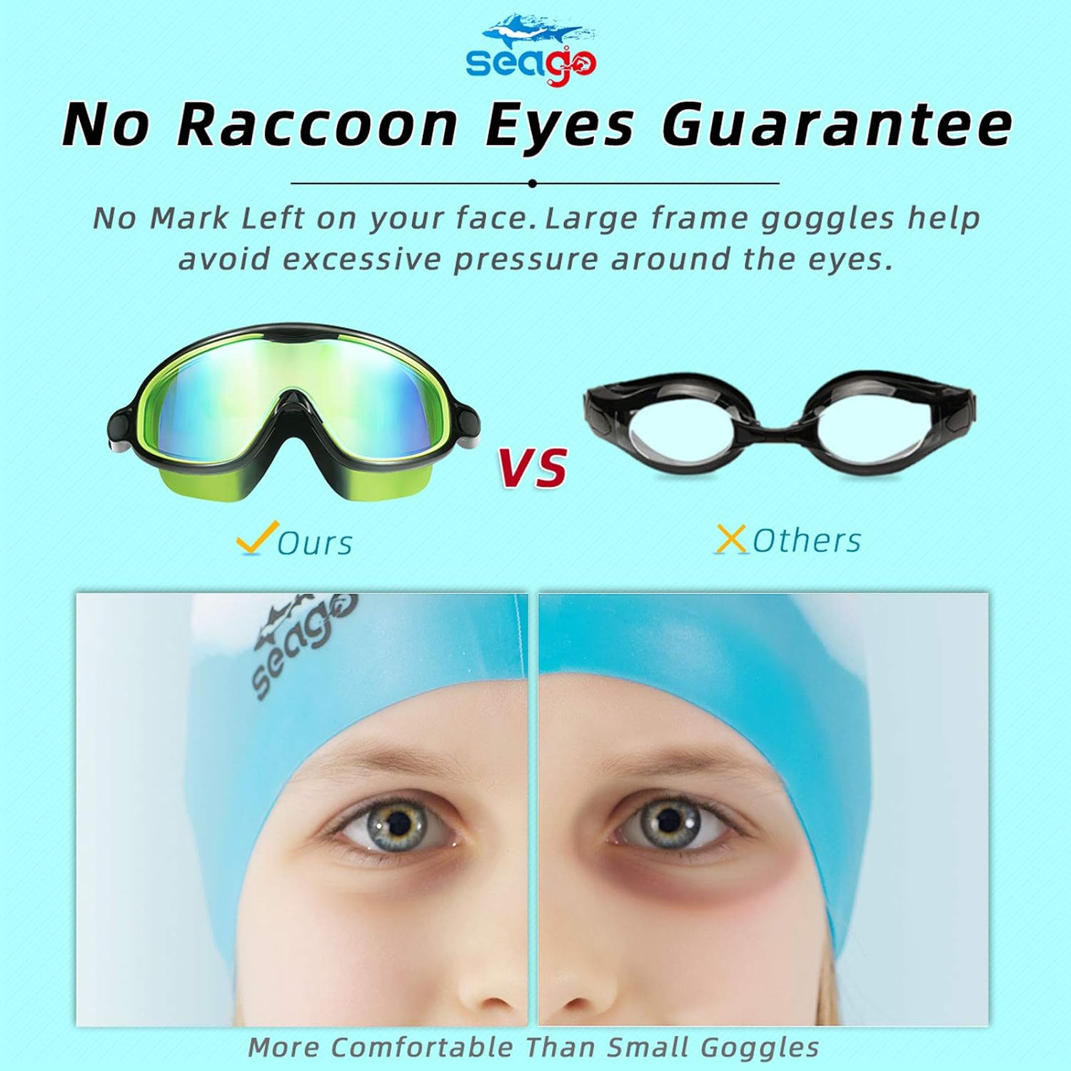 Swim Goggles 2 Pack Anti-Fog Anti-UV Wide View Swimming Goggles for Kids 3-14