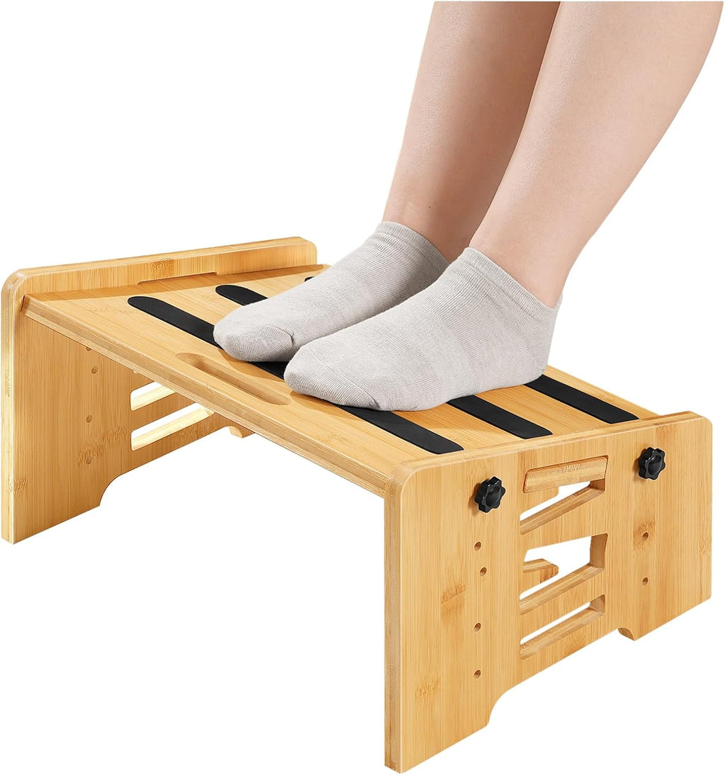 HOOBRO Bamboo Foot Rest, Adjustable Under Desk Footrest with 5 Height Options & Angles, Non-Slip Ergonomic Foot Rest for Under Desk at Work for Improved Posture, for Home & Office, Natural YL01FP01