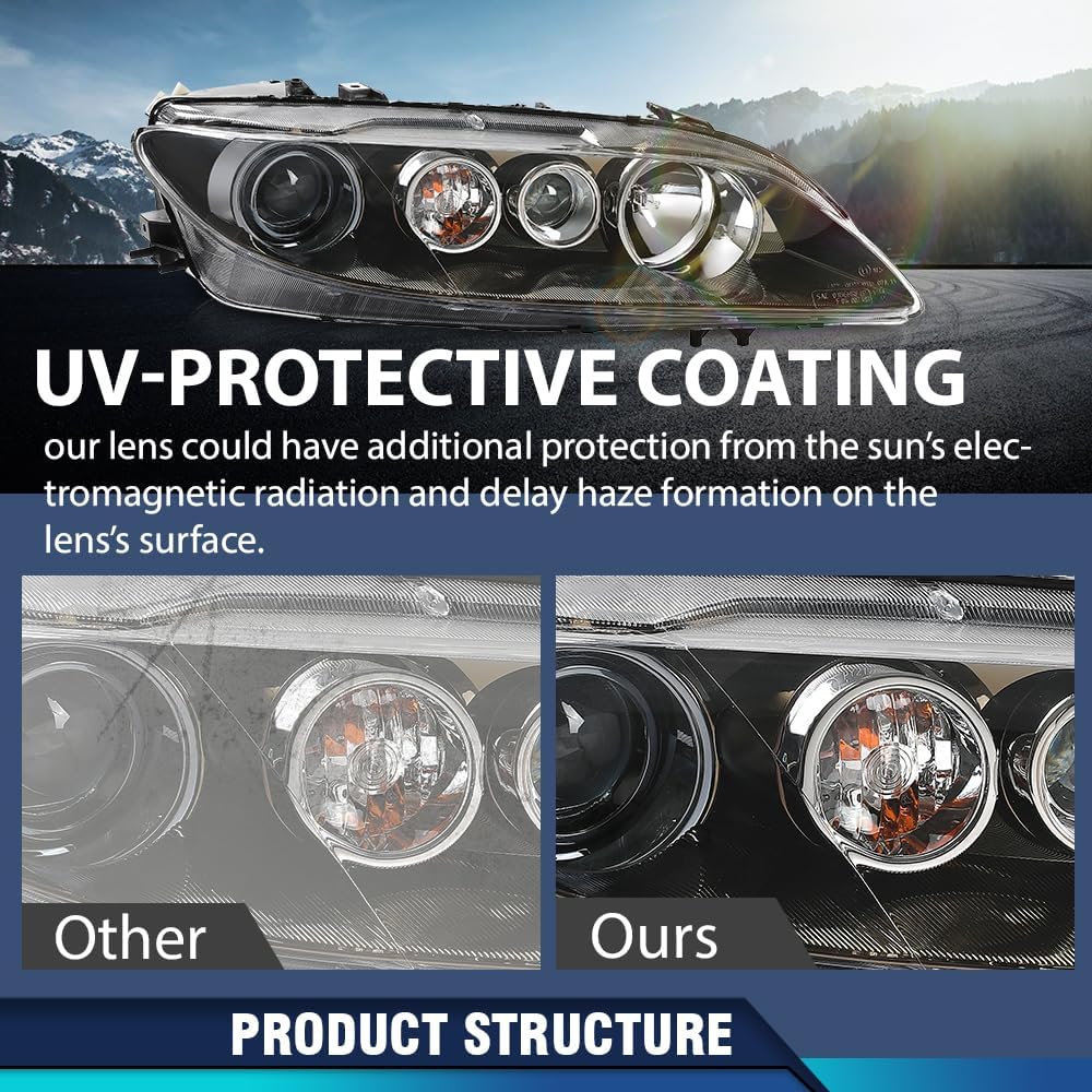 PIT66 Front HeadLamps Headlights Assembly Fit Mazda 6 Mazdaspeed 2006-2007