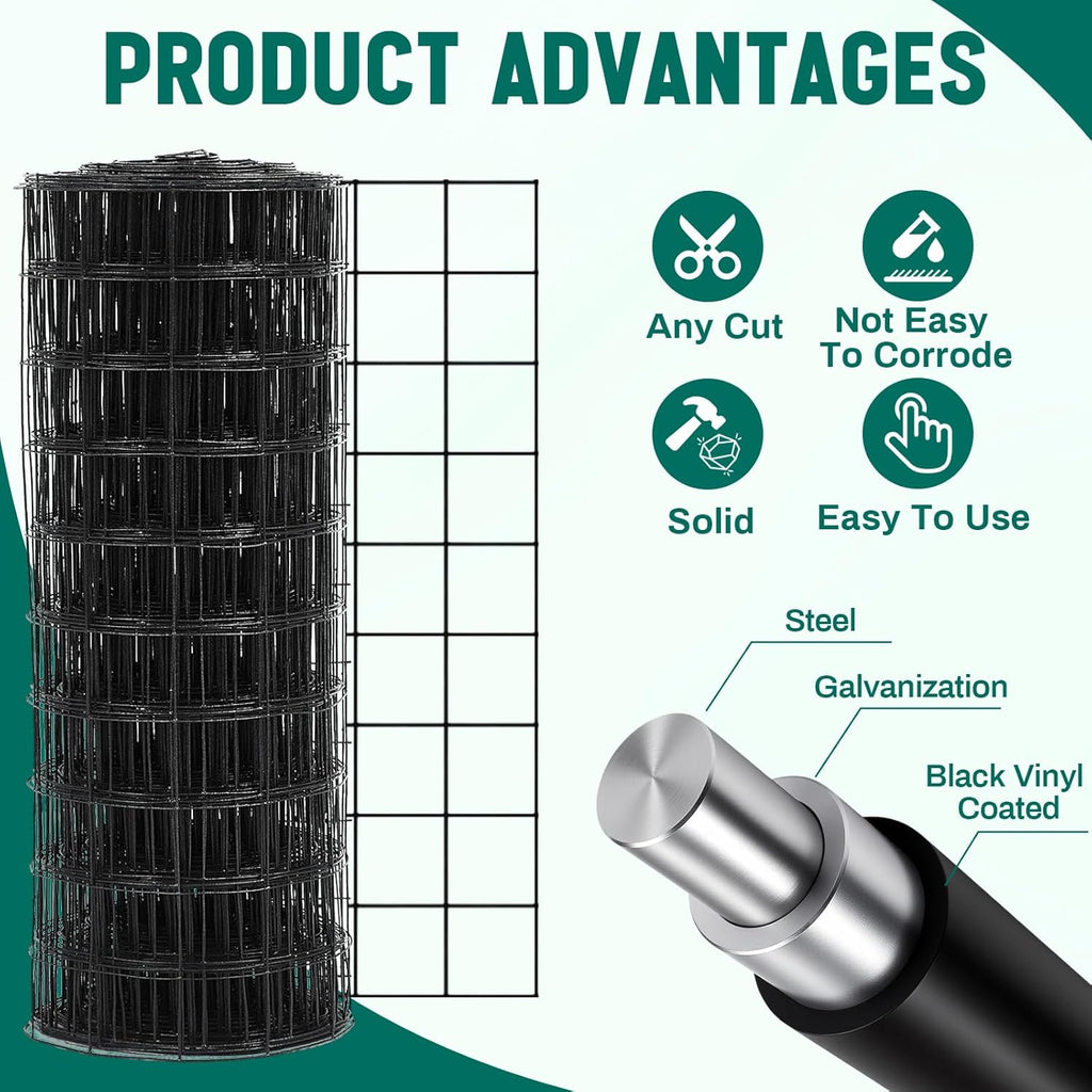 Black Welded Wire Fence 4 ft X 50 ft, 2.36" Mesh Fencing