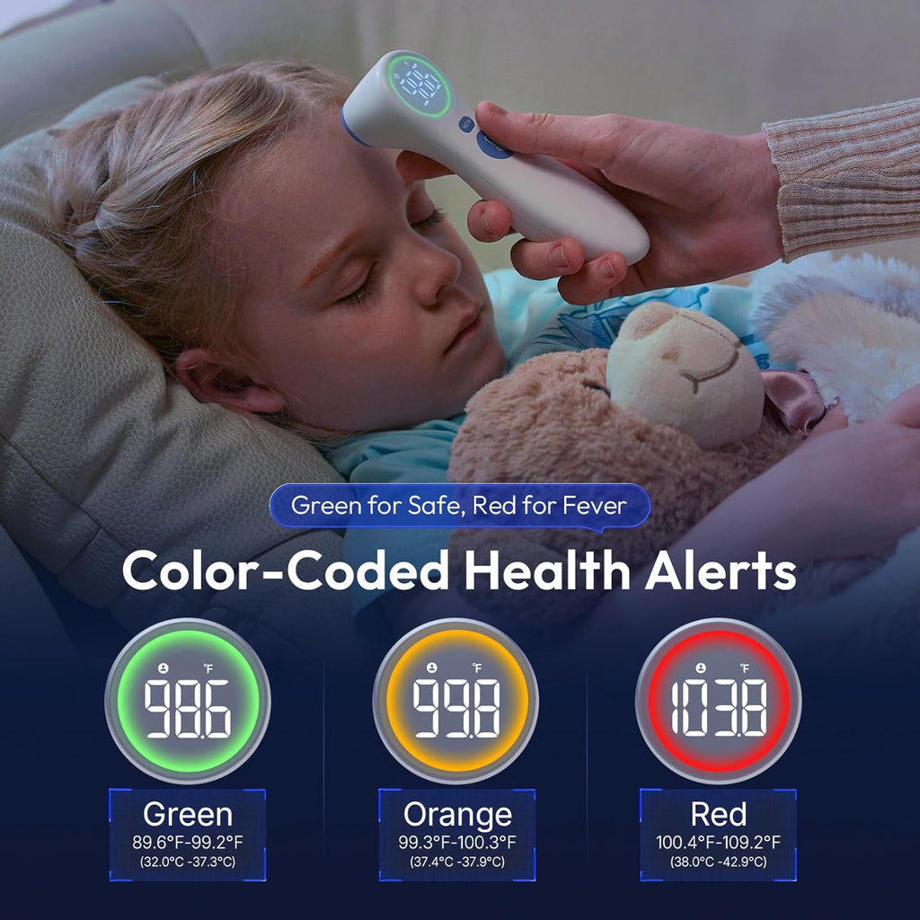 No-Touch Thermometer for Adults and Kids, 1-Second Fast Reading, Color-Coded Fever Alarm, Silent Mode, Object & Room