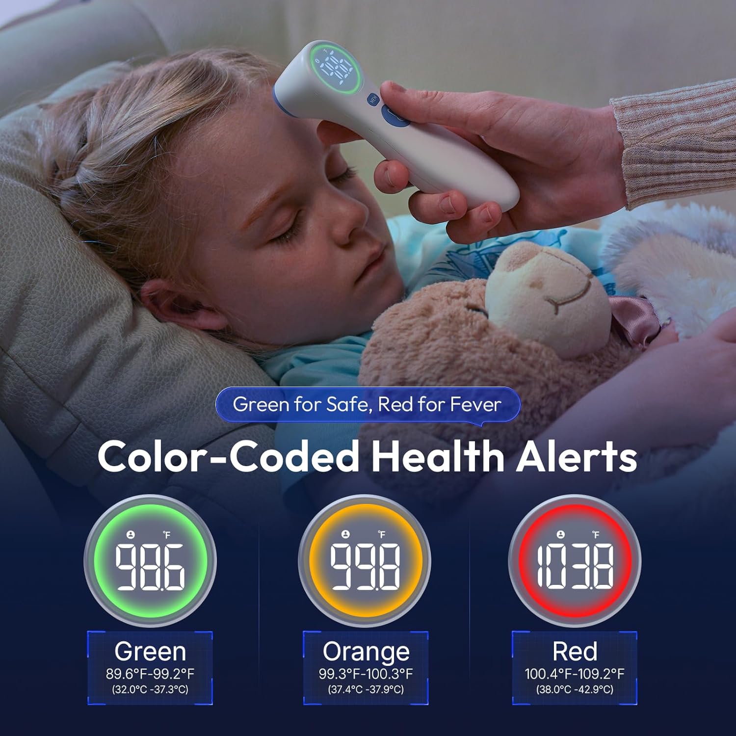 No-Touch Thermometer for Adults and Kids, 1-Second Fast Reading, Color-Coded Fever Alarm, Silent Mode, Object & Room