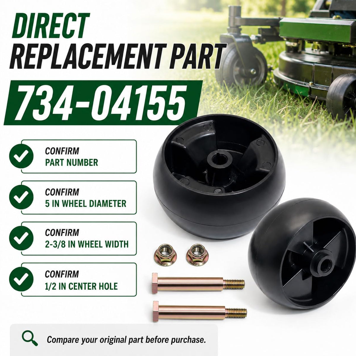 2 Pack 734-04155 Mower Deck Wheels for Troy Bilt Mustang 50 XP