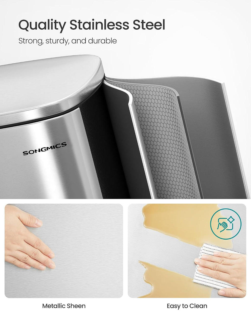 13 Gallon (50 L) Trash Can, Stainless Steel Kitchen Garbage Can, Recycling or Waste Bin, Soft Close, Step-On Pedal