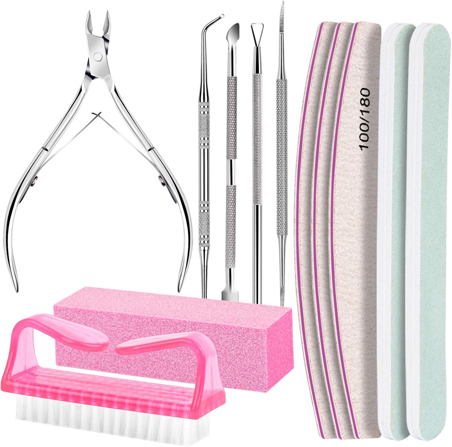Nail Care Kit, Nail Files 100/180, Nail Buffer Block, Cuticle Nippers, Cuticle Trimmer, Cuticle Pusher, Nail Tools