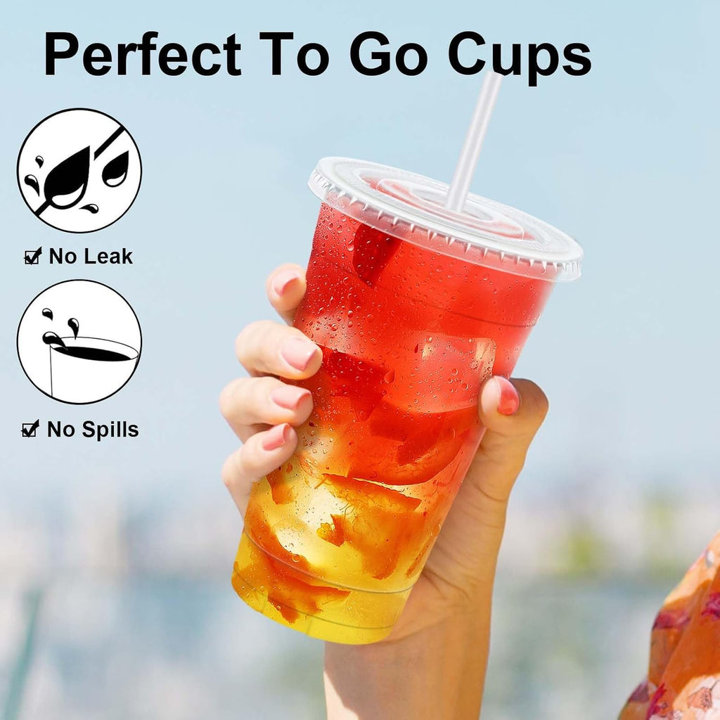 100 Pack 20 oz Disposable Clear Plastic Cups with Lids and Straws