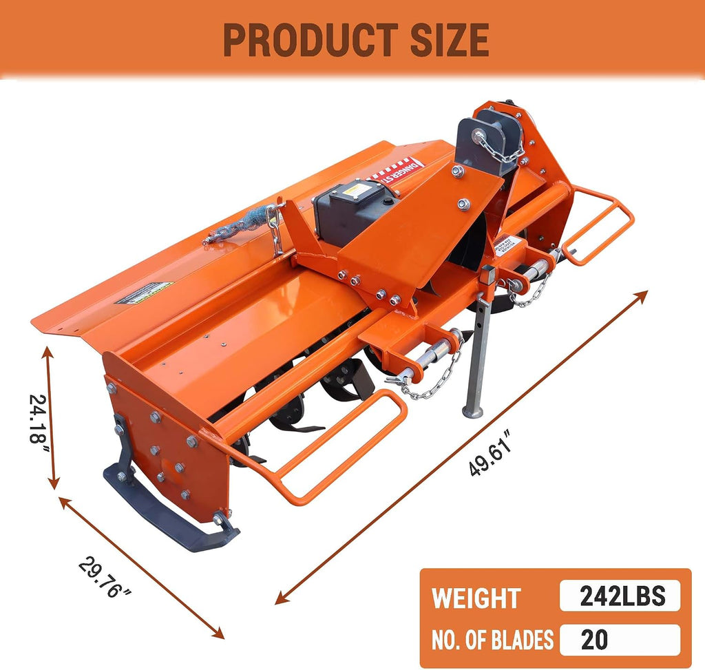 3 Point Hitch Rotary Tiller 42'' for Tractor Attachment, Fit 20-30HP Cat 1 Tractors, 540 RPM PTO Driven Cultivator