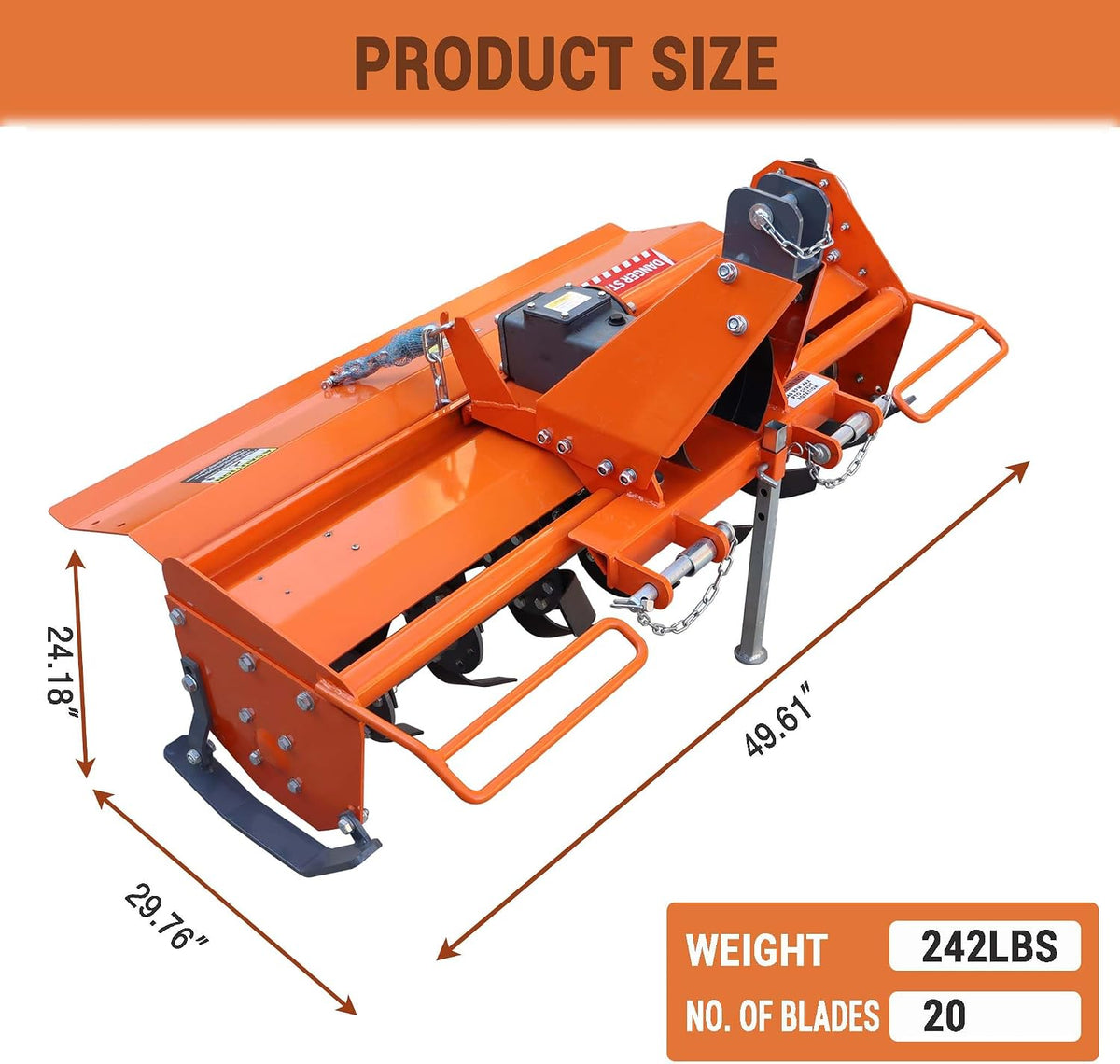 3 Point Hitch Rotary Tiller 42'' for Tractor Attachment, Fit 20-30HP Cat 1 Tractors, 540 RPM PTO Driven Cultivator
