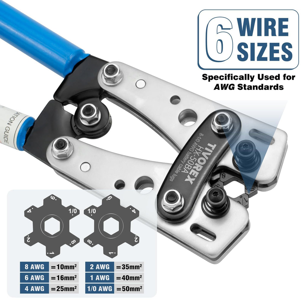 Tivorex Battery Cable Crimper for AWG 8-1/0 Copper Lugs, Ring Terminals