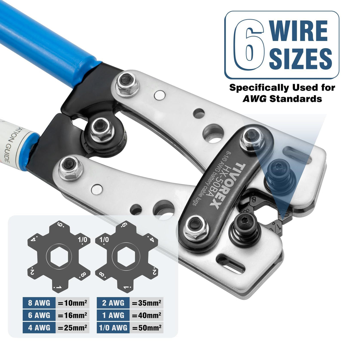 Tivorex Battery Cable Crimper for AWG 8-1/0 Copper Lugs, Ring Terminals