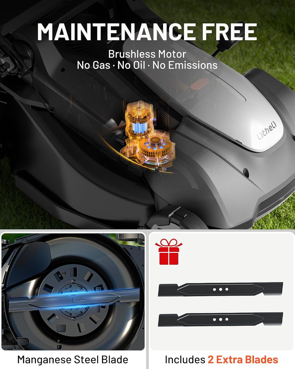 18-inch 40V Self-Propelled Brushless Lawn Mower for Garden Yards, Lightweight Cordless Mower with 6-Position Height