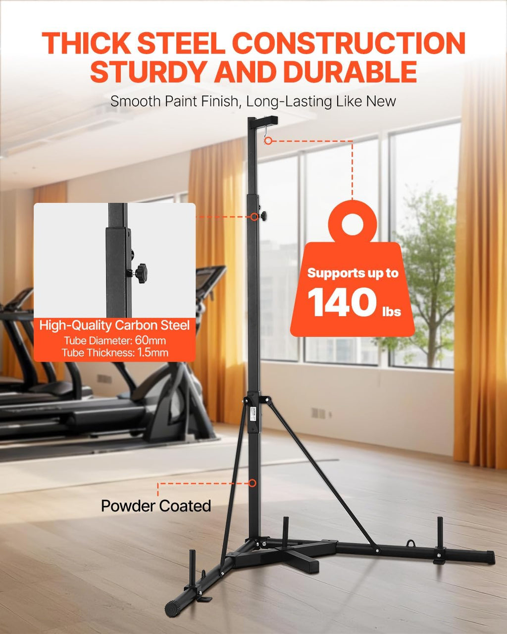 Punching Bag Stand, Steel Heavy Duty Workout Training Equipment, Adjustable Height Boxing Punching Stand with