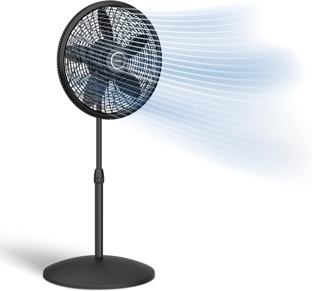 Pedestal Fan, Oscillating Fan for Bedroom with Adjustable Height and 3 Cooling Speeds, Portable, 18", Black, 1827