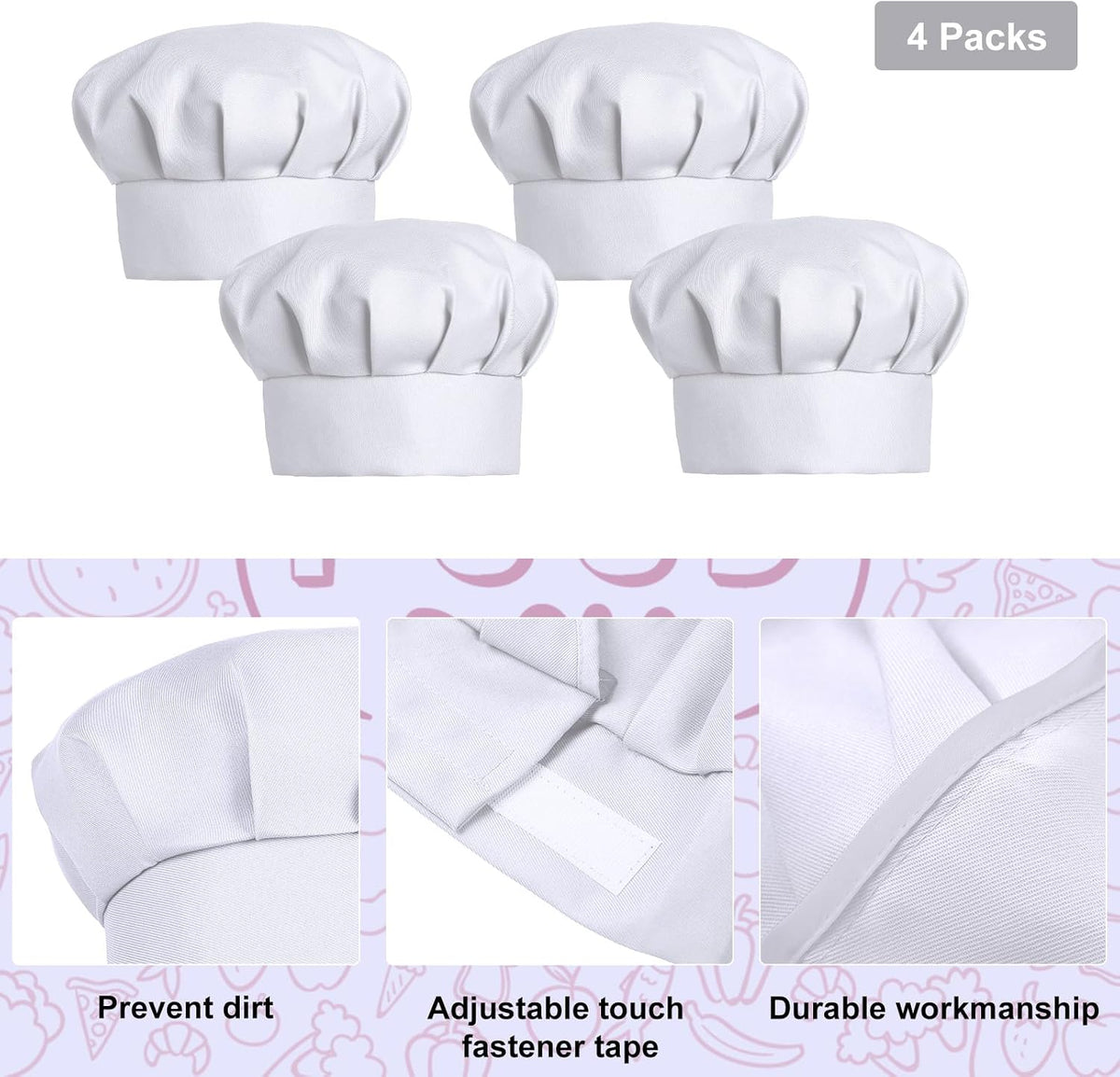 4 Pcs Chef Hats for Kids Adjustable