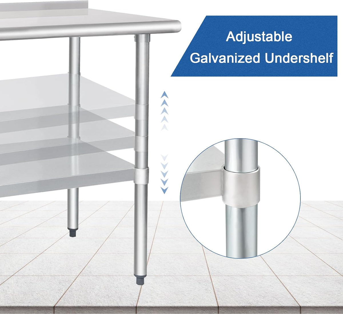 HARDURA Stainless Steel Prep & Work Table 24 x 72 Inches Backsplash