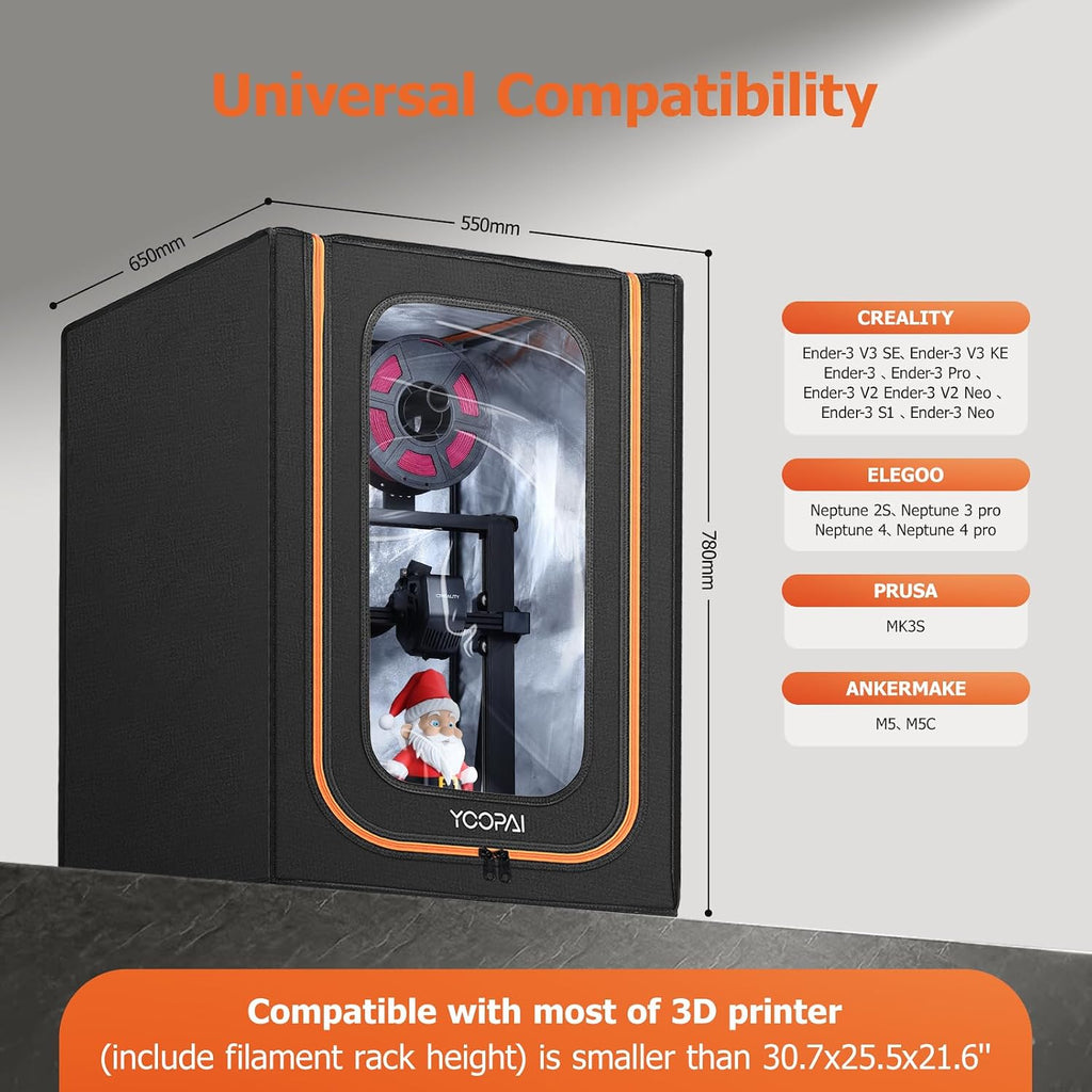 3D Printer Enclosure with LED Lighting Constant Temperature Cover, Medium | Fireproof Dustproof Protective Tent for