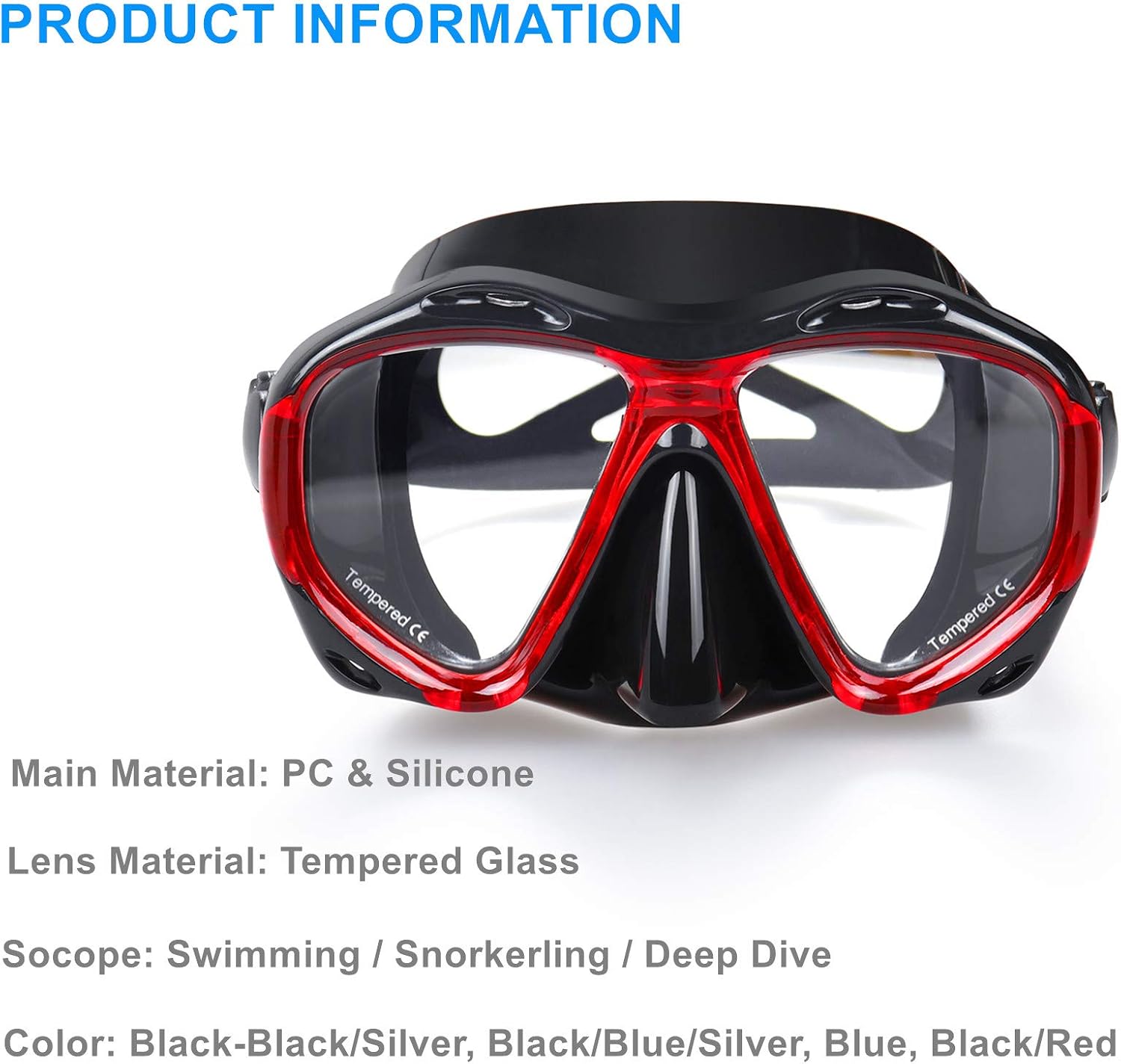 Snorkel Diving Mask Panoramic HD Swim Mask, Anti-Fog Scuba Diving Goggles,Tempered Glass Dive Mask Adult Youth Swim