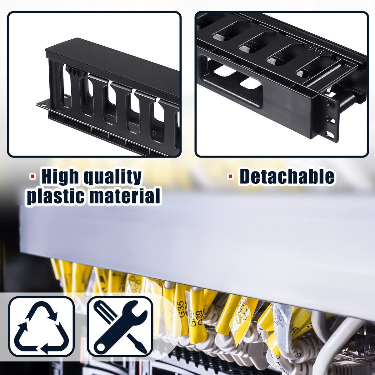 8 Pcs 1U Horizontal Cable Management Rack Mount Sleeve