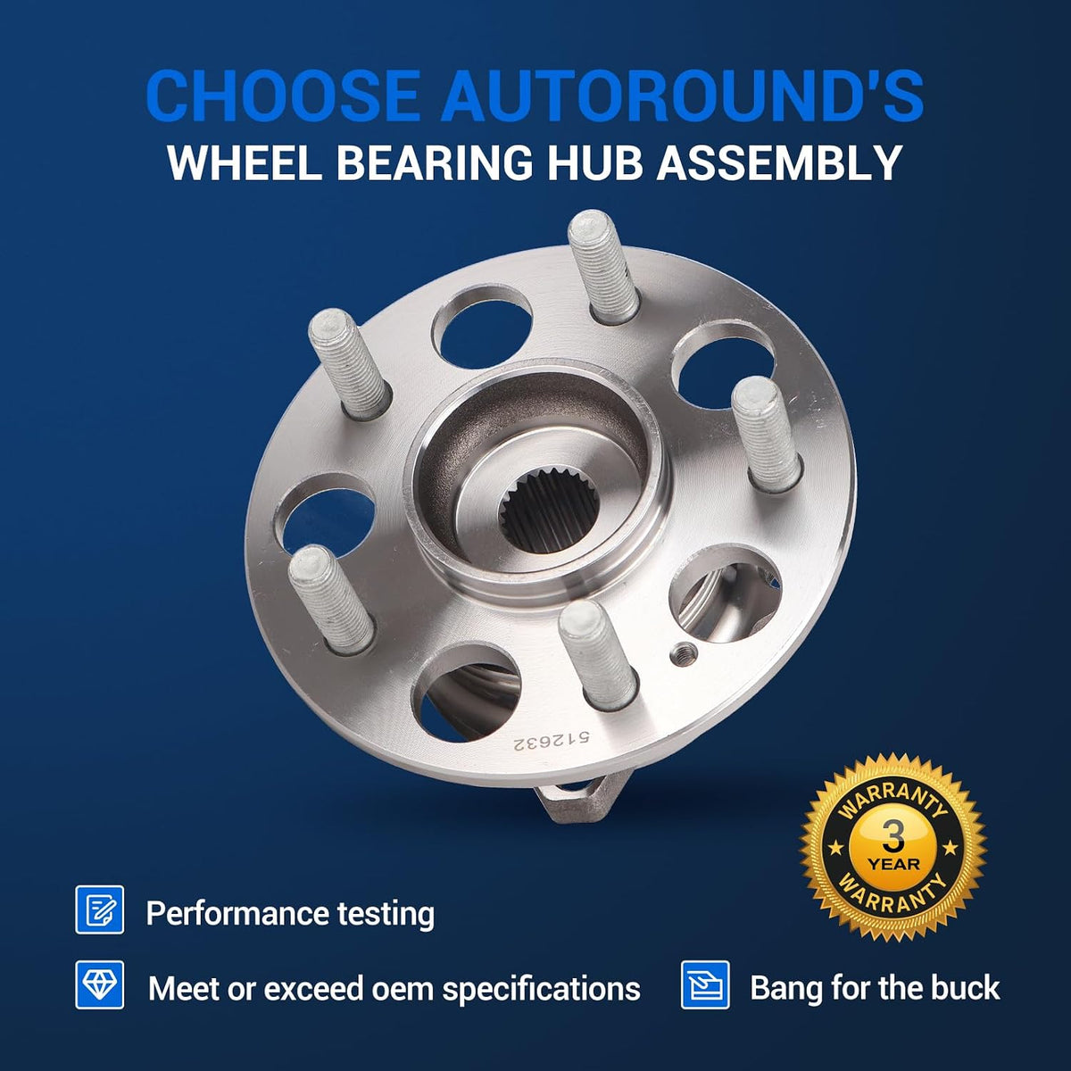 Autoround 512632 Rear Wheel Hub Assembly Fits Honda CR-V 2017-2022