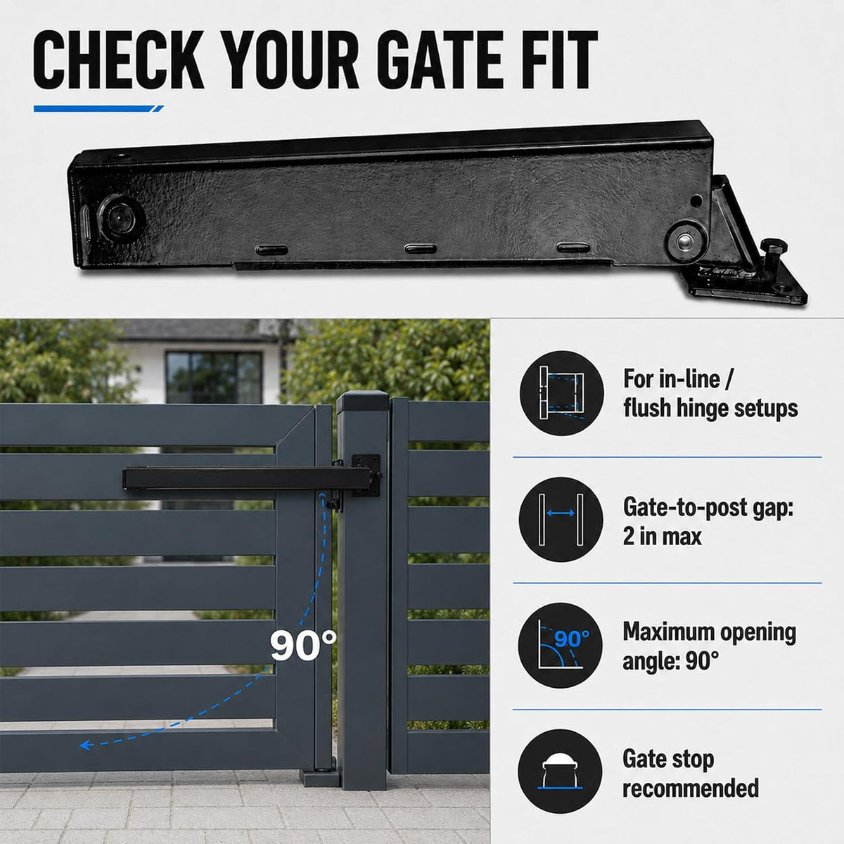 TB175 Outdoor Hydraulic Gate Closer with Adjustable Speed Function, Designed for Automatic Door Closure in Settings Such as Pools, Gardens, or Restricted Areas.