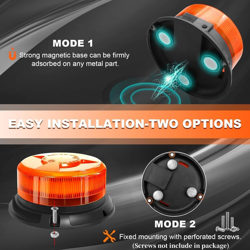 Amber Magnetic Strobe Beacon Light for Trucks & Golf Carts, Rechargeable | Emergency Amber Beacon, Cordless, IP68