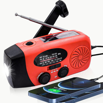 Portable 2000mAh Hand Crank Emergency Solar Panel SOS Weather Radio, Self-Powered 7 NOAA Channels Emergency Radio