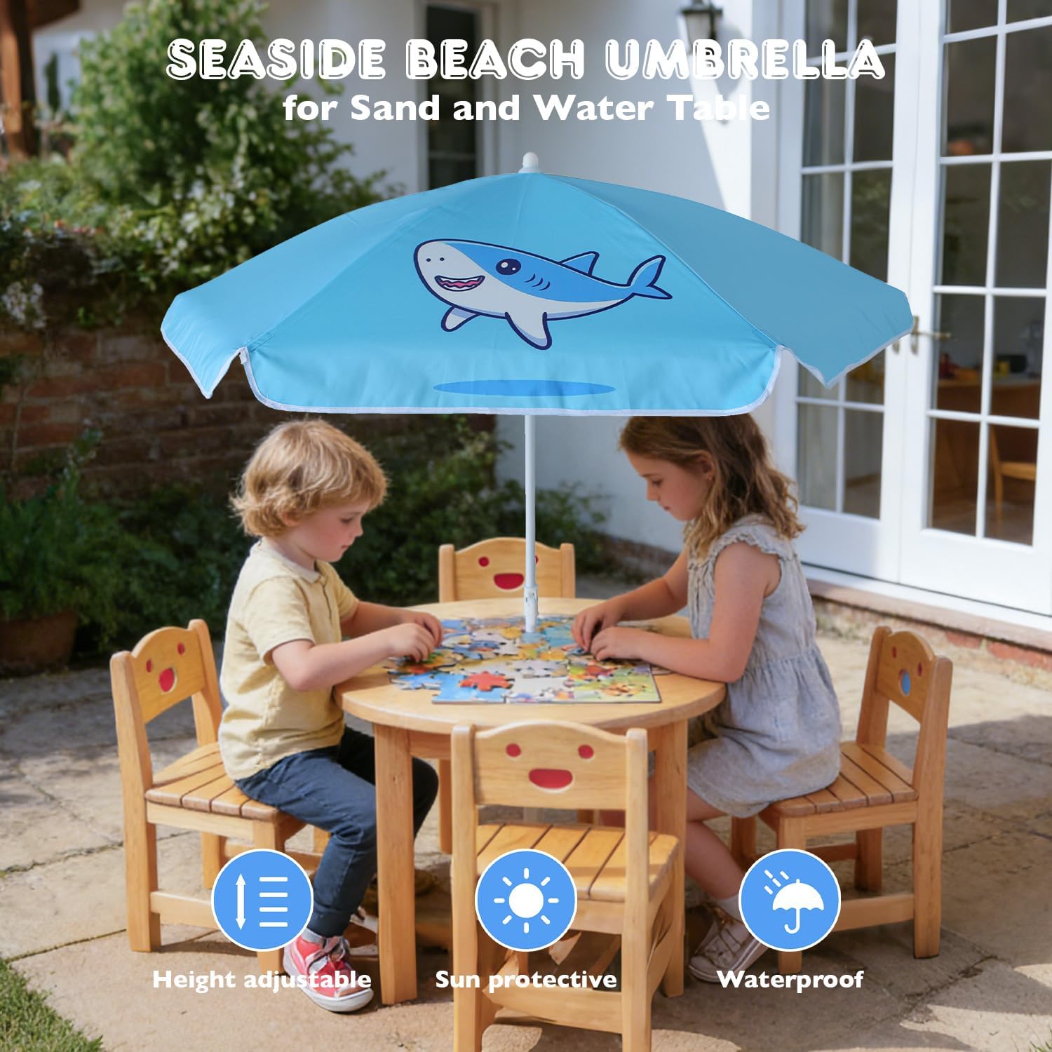 5ft Seaside Umbrella for Sand Box Water Table - Kids Durable Umbrellas for children Picnic Beach Camping Garden