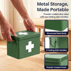 Large Metal First Aid Box Empty, 8.5-Inch, Green with White Cross