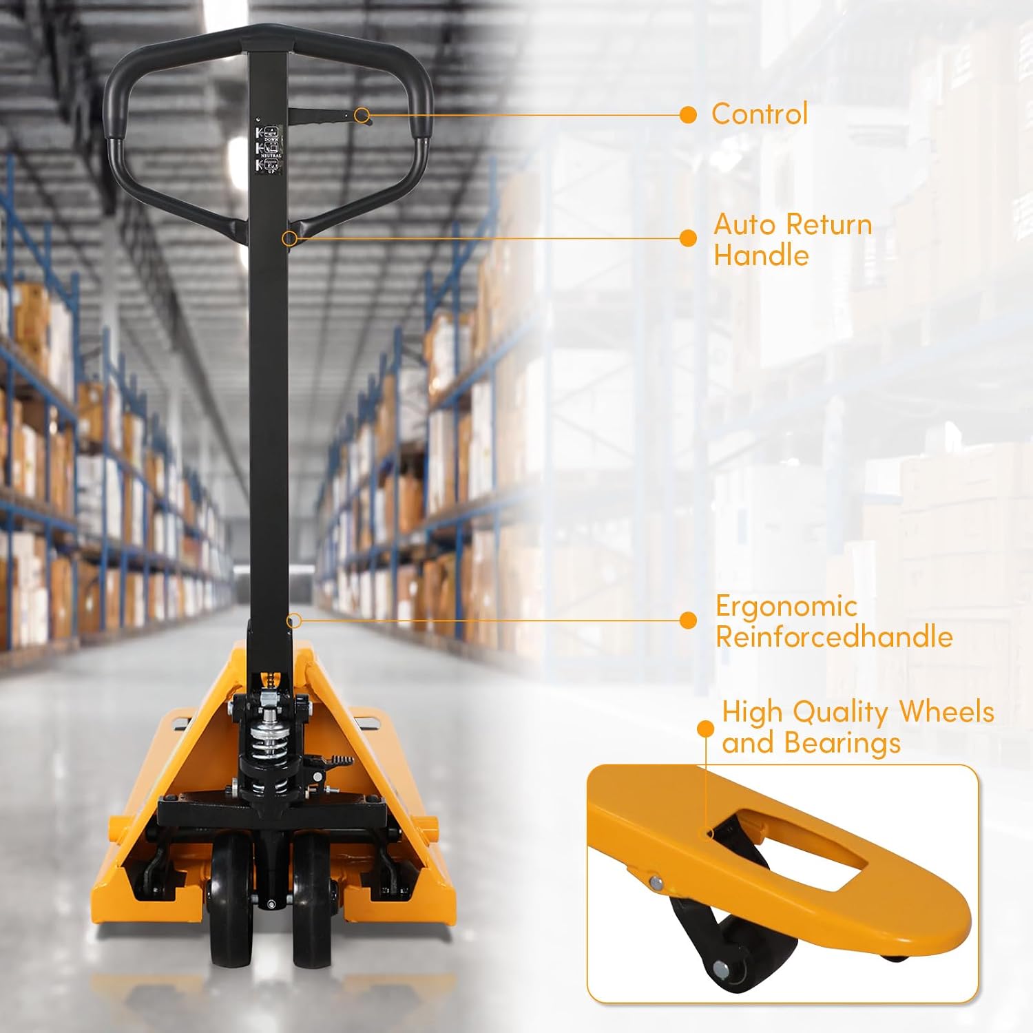 Pallet Jack 27" W x 48" L Fork, 5500-Lbs Capacity | Industrial Standard Manual Pallet Trucks for Warehouse, Factory
