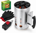 BBQ Charcoal Chimney Starter Set with Cubes, Air Blower and Mitts