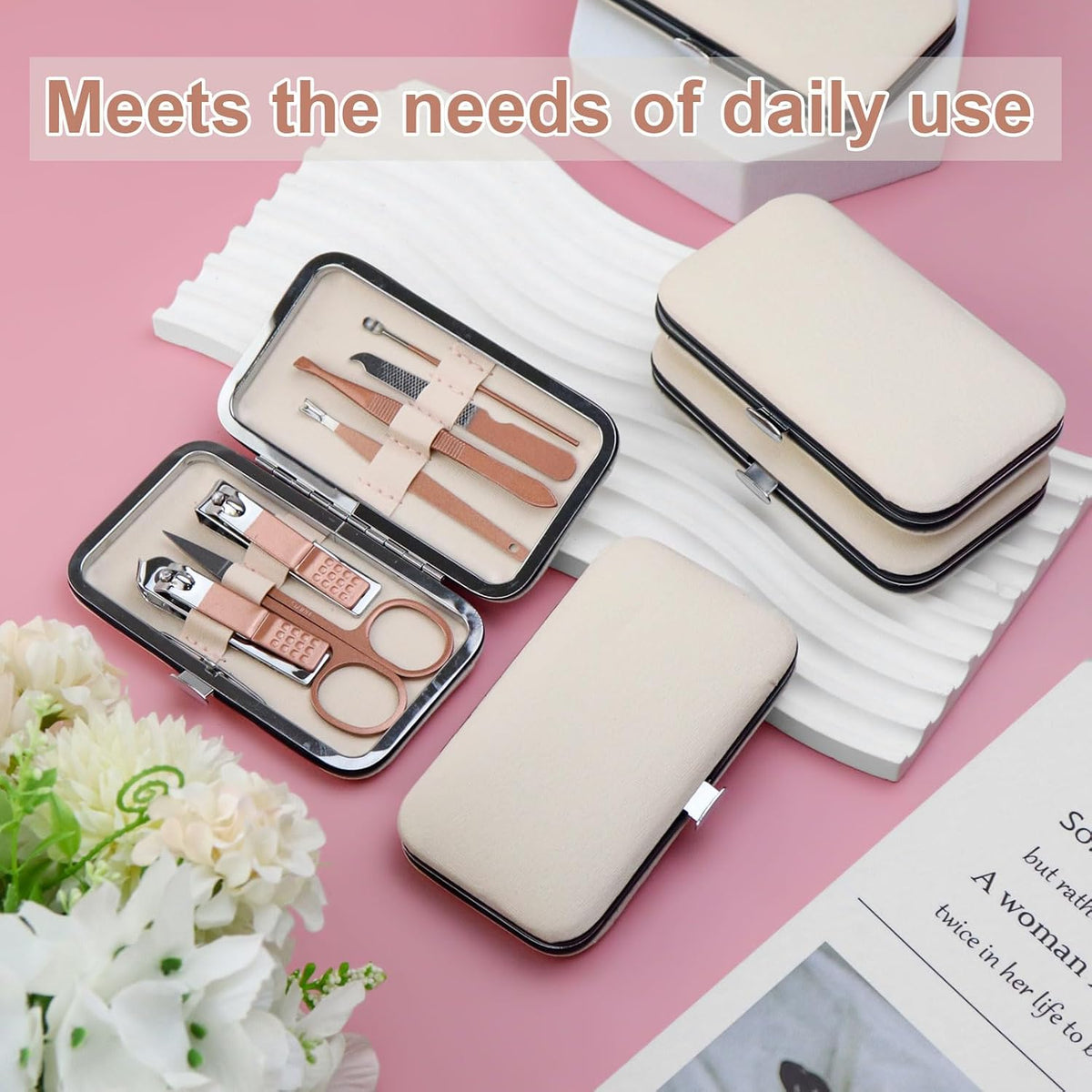 Manicure Kit Bulk, Nail Fingernail Clippers Set 7 in 1 (Beige 12 Pack)