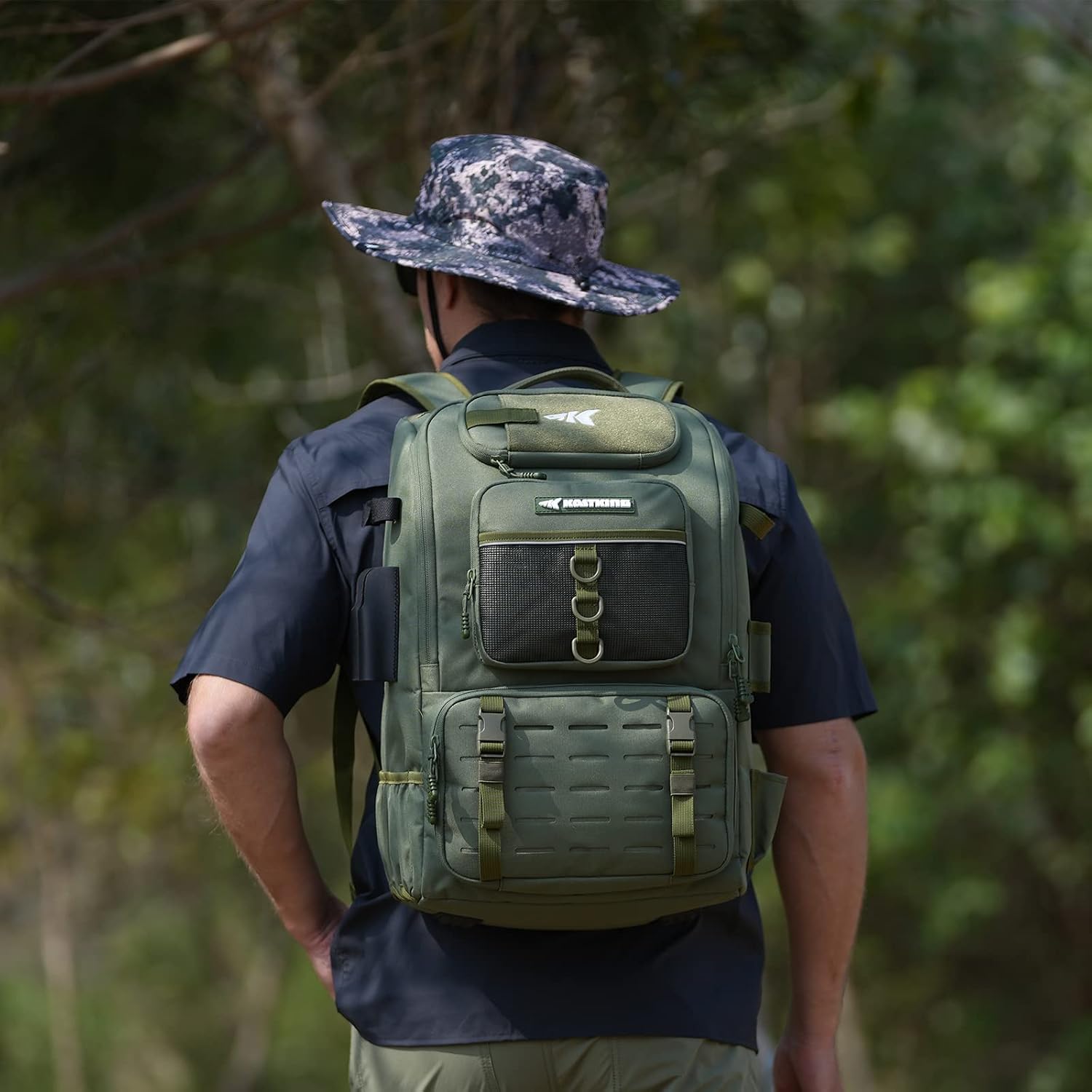 KarryAll Fishing Backpack with Rod Holder 4 Tackle Boxes, 40/26L | Tackle Bag Storage Fishing Gear and Equipment