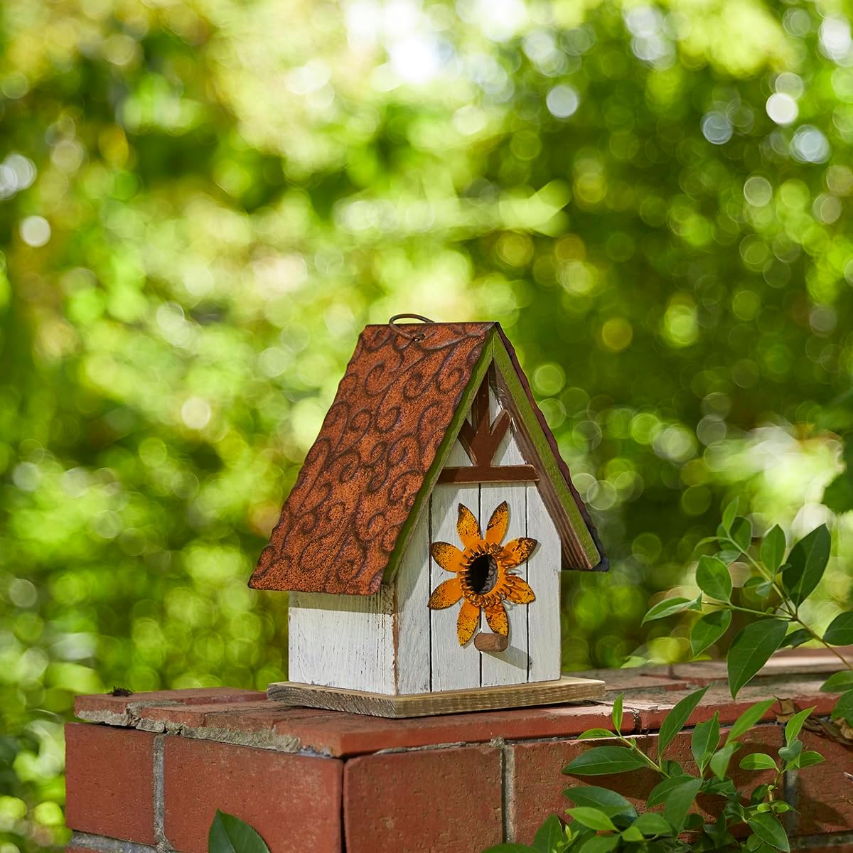 Bird Houses for Outside, Blue Bird Houses for Outdoors, 8.25" H Solid Wood Decorative Hanging Bird House Distressed