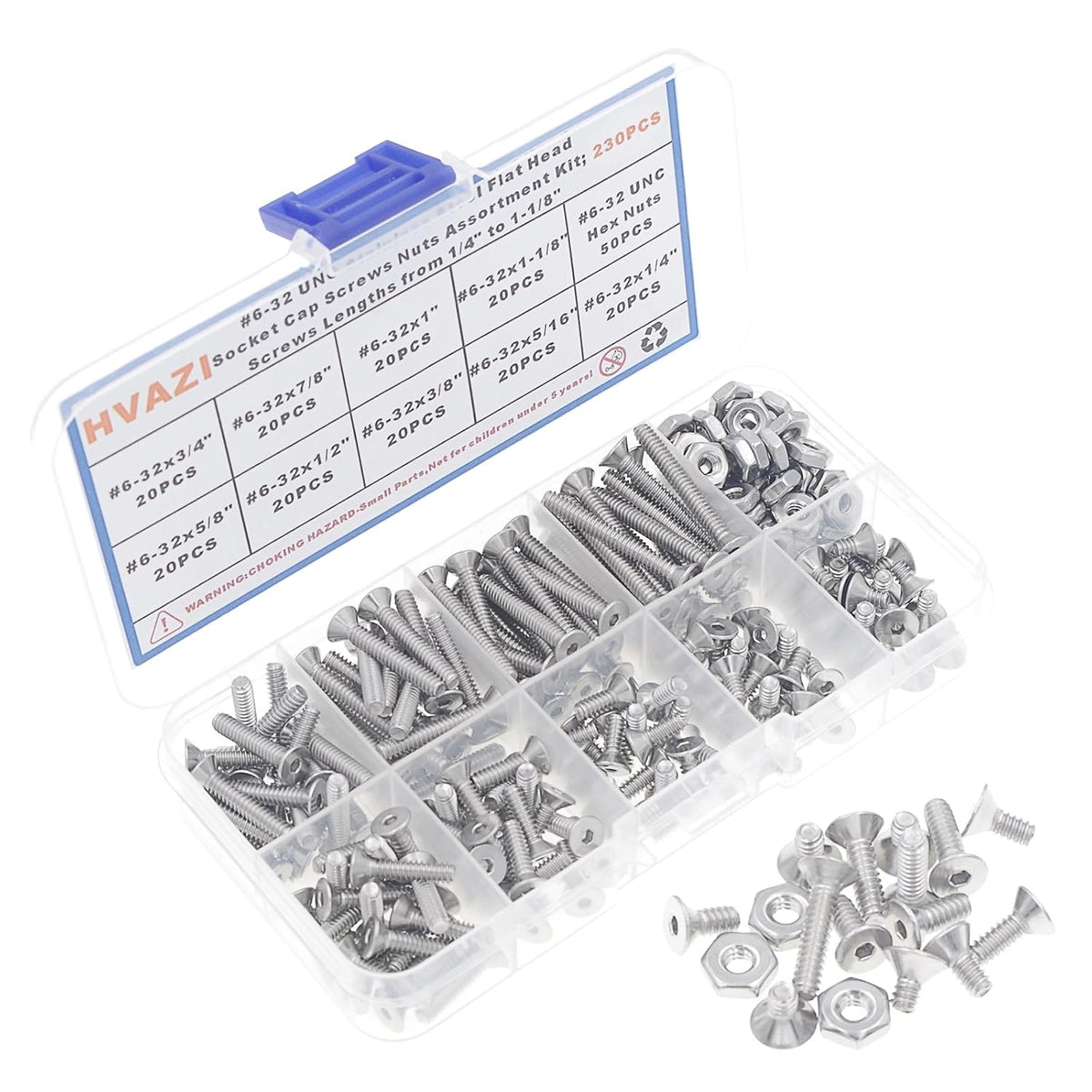 #6-32 UNC 304 Stainless Steel Flat-Head Socket Cap Screws, Nuts Kit