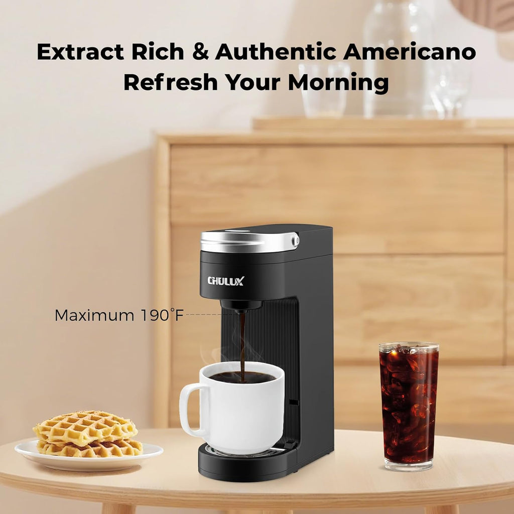 Slim Single Serve Coffee Maker for K Cup, Fast Brewing, Matte Black | Rapid-Heating Boiler Tech, 4-Hole Needle for