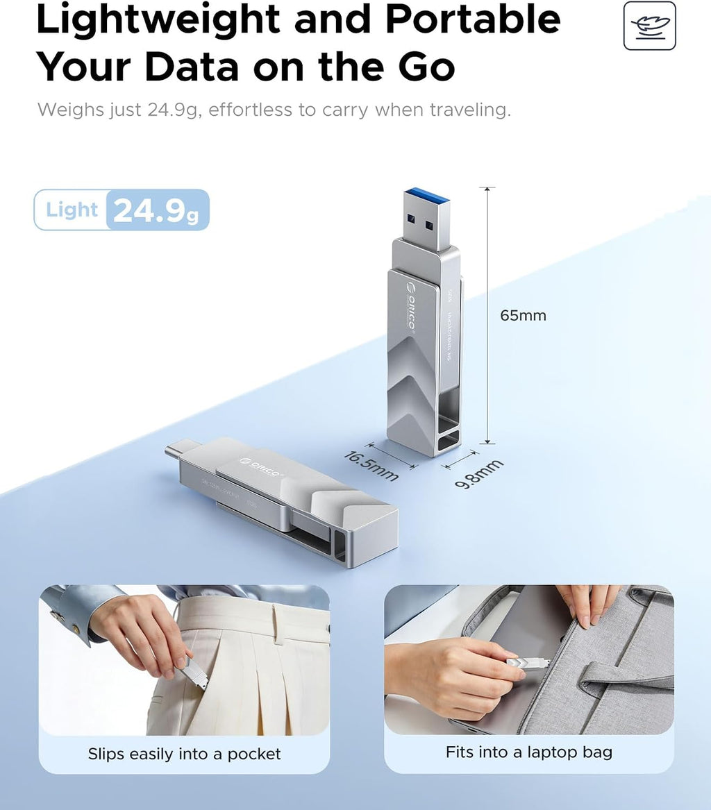 128GB USB Flash Drive SSD, External TLC NAND Solid State Drive Up to 400MB/s Read, 300MB/s Write High Speed USB-C &