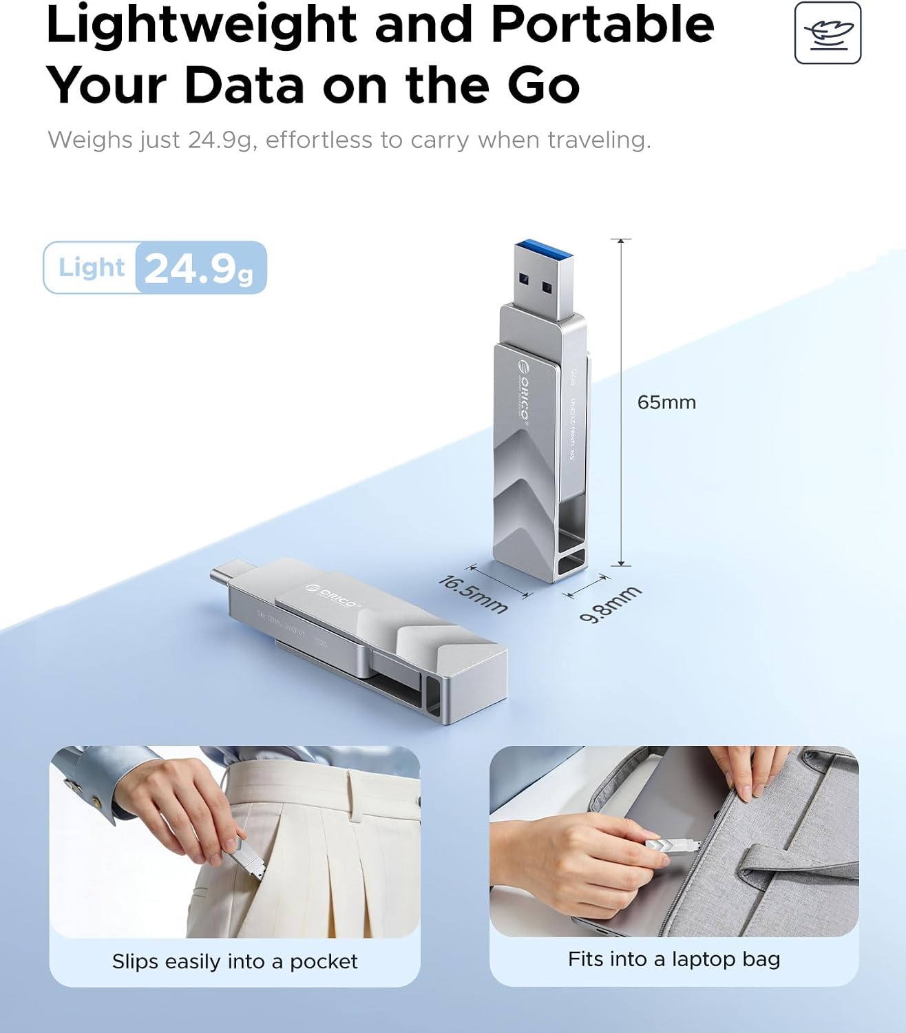 128GB USB Flash Drive SSD, External TLC NAND Solid State Drive Up to 400MB/s Read, 300MB/s Write High Speed USB-C &