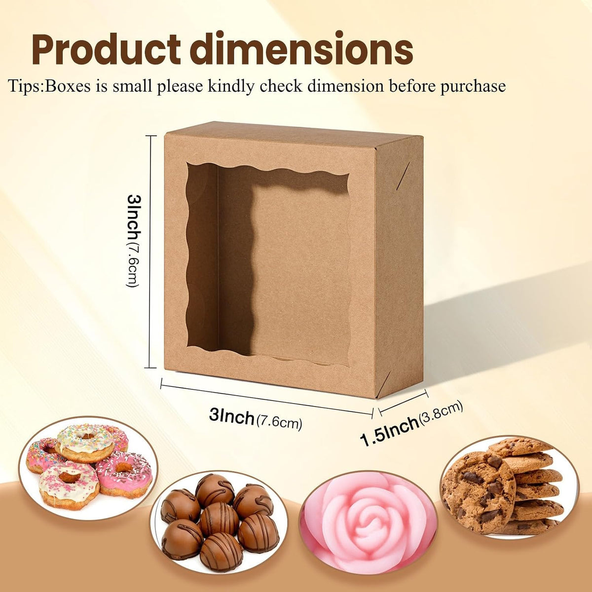 3x3x1.5 Inches 50PCS Small Kraft Gift Boxes with Window