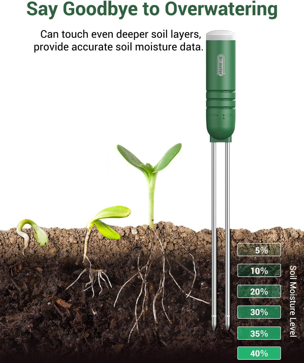 Temperature/Light/Time/Soil 4-in-1 Soil Moisture Meter | 300ft Wireless Soil Tester Sensor with Digital LCD Display